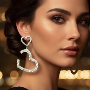 Silver Heart Drop Earrings